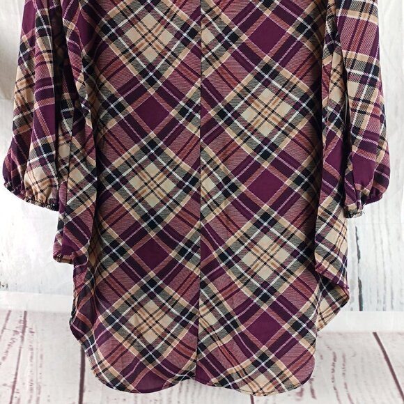CATO Tunic Womens Size S Purple Plaid Keyhole Neck 3/4 Sleeve Blouse Shirt - Picture 6 of 9